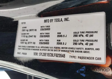2020 Tesla Model 3 Performance Dual Motor All-Wheel Drive from USA, damaged, VIN 5YJ3E1EC9LF623548